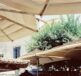 A group of tables with umbrellas on top of them